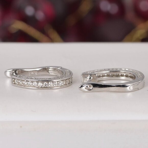 NWT Certified All Moissanite Huggies Earrings 925 Sterling - Picture 2 of 5